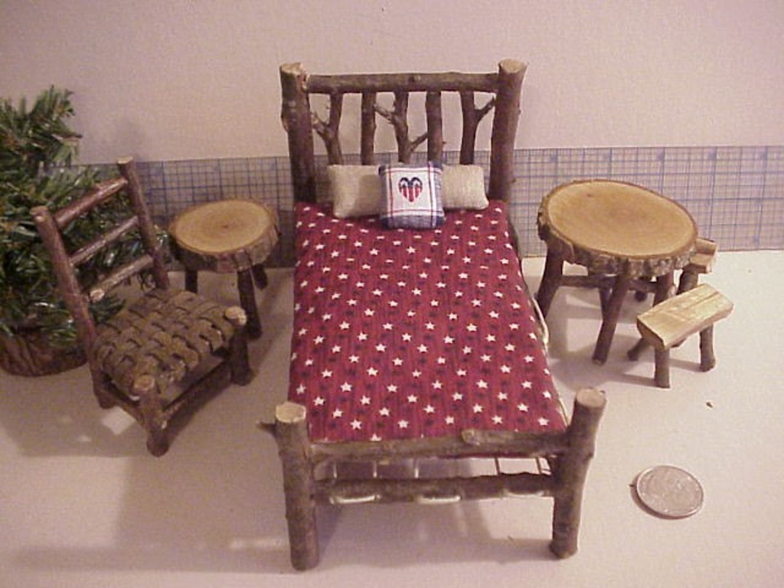 Rustic Miniature Dollhouse Furniture Set Log Cabin 1 Inch Etsy