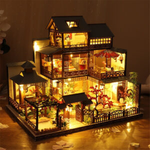 SELLCLUB 1 24 Scale LED Light DIY Miniature Wooden Villa Dollhouse Kit