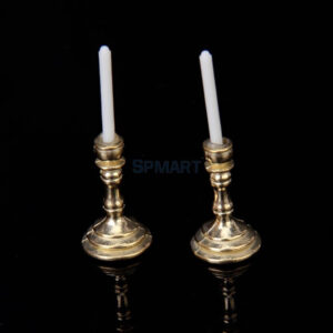 SPMART Pair Of 1 12 Dollhouse Miniature Candlesticks White Candles in