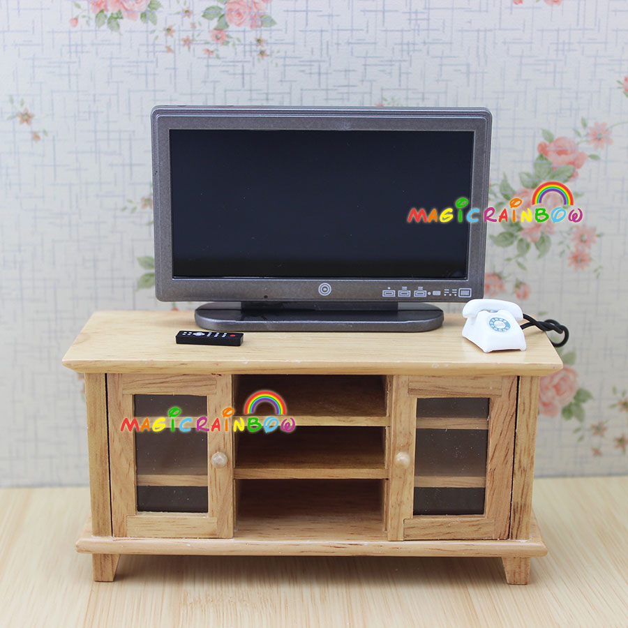 TV Cabinet Stand Table Wooden Toys Furniture Dolls House Handcrafted 1 