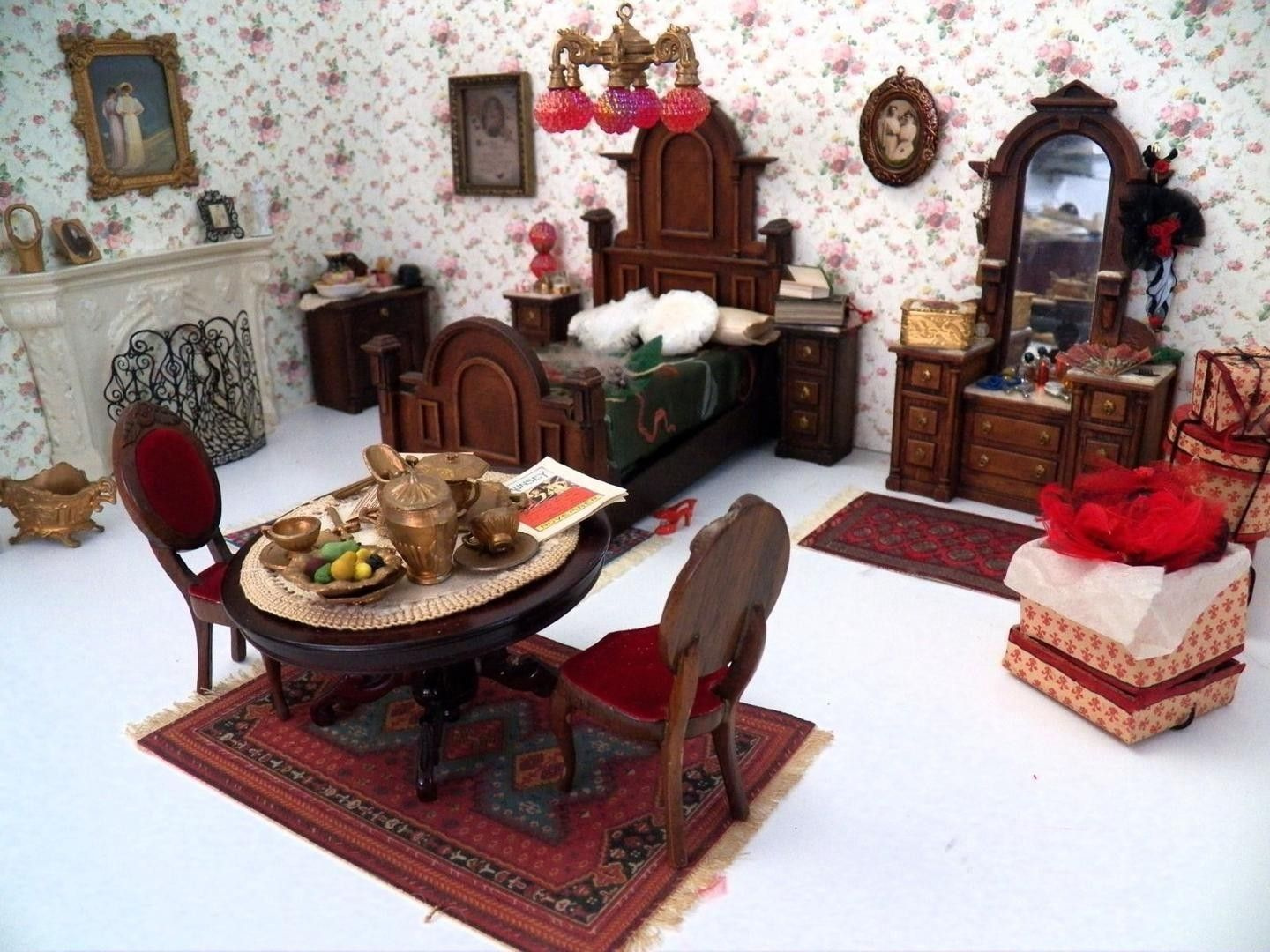 Very Rare Miniature Mart Victorian Dollhouse Master Bedroom Suite 