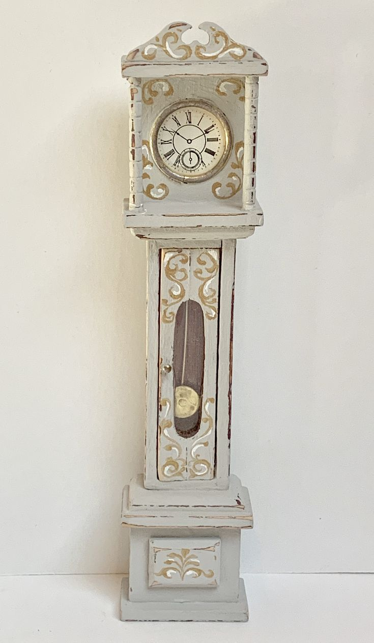 Vintage Dollhouse Miniature 1 12 Grandfather Clock Wooden OOAK Hand 