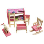 YIWULA Wooden Doll House Furniture Kid Rooom Set With Accessories For