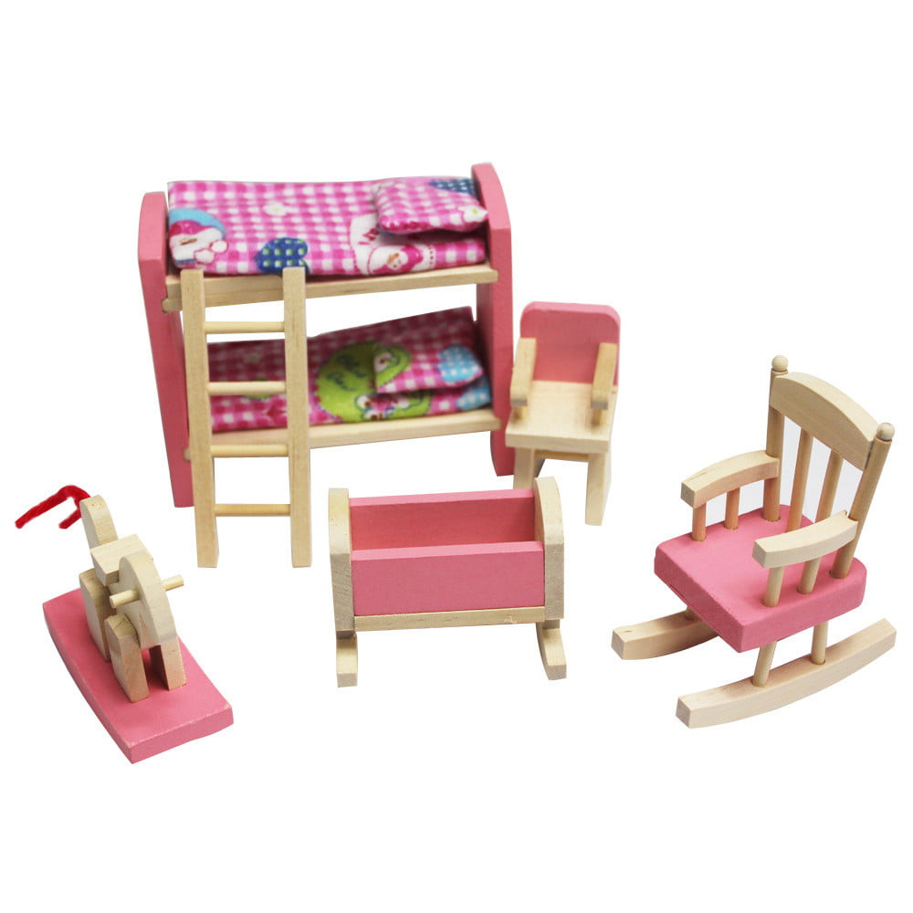 YIWULA Wooden Doll House Furniture Kid Rooom Set With Accessories For 